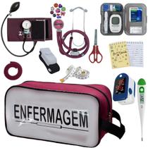 Kit Enfermagem Aparelho de Pressão Estetoscópio Aneroide Medidor Glicemia Completo Transparente Enfermagem Pa Med