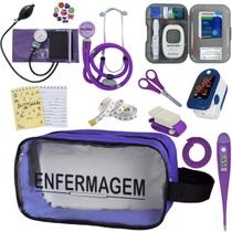 Kit Enfermagem Aparelho de Pressão Estetoscópio Aneroide Medidor Glicemia Completo Transparente Enfermagem Pa Med