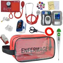 Kit Enfermagem Aparelho de Pressão Estetoscópio Aneroide Medidor Glicemia Completo Transparente Enfermagem Premium