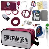 Kit Enfermagem Aparelho de Pressão Estetoscópio Aneroide Medidor Glicemia Completo Transparente Enfermagem Premium