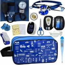 Kit Enfermagem Aparelho de Pressão Estetoscópio Aneroide Medidor Glicemia Completo Transparente Estampado Pa Med