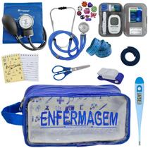 Kit Enfermagem Aparelho de Pressão Estetoscópio Aneroide Medidor Glicemia Transparente Enfermagem Incoterm