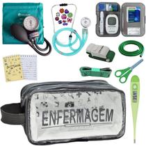 Kit Enfermagem Aparelho de Pressão Estetoscópio Aneroide Medidor Glicemia Transparente Enfermagem Incoterm