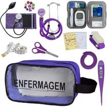 Kit Enfermagem Aparelho de Pressão Estetoscópio Aneroide Medidor Glicemia Transparente Enfermagem Pa Med