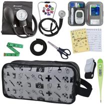 Kit Enfermagem Aparelho de Pressão Estetoscópio Aneroide Medidor Glicemia Transparente Estampado Incoterm