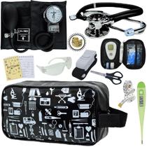 Kit Enfermagem Aparelho de Pressão Estetoscópio Aneroide Medidor Glicemia Transparente Estampado Pa Med