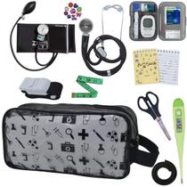 Kit Enfermagem Aparelho de Pressão Estetoscópio Aneroide Medidor Glicemia Transparente Estampado Pa Med