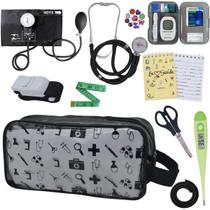 Kit Enfermagem Aparelho de Pressão Estetoscópio Aneroide Medidor Glicemia Transparente Estampado Premium