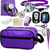 Kit Enfermagem Aparelho de Pressão Estetoscópio Aneroide Medidor Glicose Incoterm