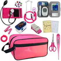 Kit Enfermagem Aparelho de Pressão Estetoscópio Medidor Glicose Completo Pa Med