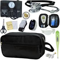 Kit Enfermagem Aparelho de Pressão Estetoscópio Medidor Glicose Completo Premium
