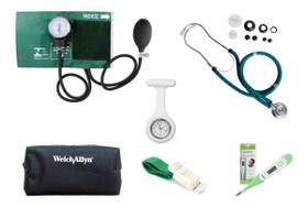 Kit Enfermagem Aparelho + Esteto Termometro Garrote Relogio - Premium