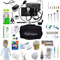 Kit Enfermagem Com 60 Itens Com Esteto E Esfigmo Completo Preto P.A MED