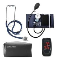 Kit Enfermagem Com Esfigmo Esteto Duplo PAMED + Oxímetro + Case