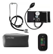 Kit Enfermagem Com Esfigmo Esteto Duplo PAMED + Oxímetro + Case