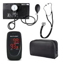 Kit Enfermagem Com Esfigmo Esteto Duplo Premium + Oxímetro + Case