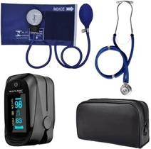 Kit Enfermagem Com Esfigmo Esteto Duplo Premium + Oxímetro + Case