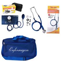Kit Enfermagem com esteto esfigmo e bolsa Azul