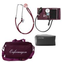 Kit Enfermagem com esteto esfigmo e bolsa Bordô P.a med
