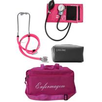 Kit Enfermagem com esteto esfigmo e bolsa Rosa Pink