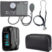 Kit Enfermagem Completo Com Medidor De Pressão Estetoscópio Rappaport Premium E Oxímetro