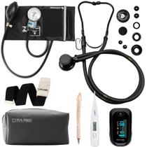 Kit Enfermagem Completo Estetoscópio Ap Pressão Garrote Oxímetro Termômetro (All Black)