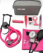 Kit Enfermagem Completo Estetoscópio Rappaport Rosa Black Ap De Pressão Oxímetro + Bolsa