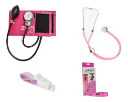 Kit Enfermagem Esfigmo + Esteto + Termometro Garrote Bolsa