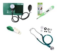 Kit Enfermagem Esfigmomanômetro Esteto Garrote Termometro