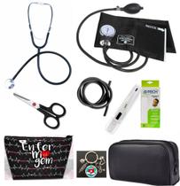 Kit Enfermagem Esfigmomanômetro + Estetoscópio Manual Pressão