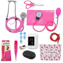 Kit Enfermagem Estágio Acadêmico Oxímetro Pulso Dedo Adulto/Pediátrico + Estetoscópio + Esfigmomanômetro Premium G-tech
