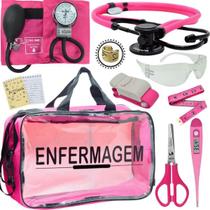 Kit Enfermagem Estágio P.A Med Com Aparelho De Pressão Estetoscópio Pink Black