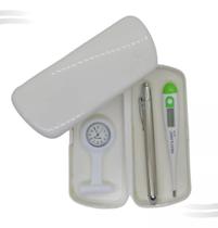 Kit Enfermagem Relogio Lapela Lanterna Termometro Estojo