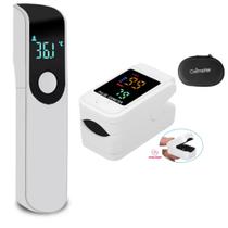 Kit Enfermagem Termômetro Infravermelho Testa + Oxímetro Adulto E Pediátrico alta Precisão PRETO