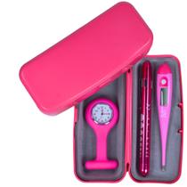 Kit Enfermagem Termometro Relogio Lapela Lanterna Estojo