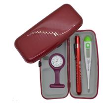Kit Enfermagem Termometro Relogio Lapela Lanterna Estojo