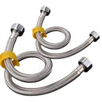 Kit Engate Rabicho Flexível Mangueira Aço Inox 60cm 1/2 Polegada Fêmea x Fêmea Banheiro Torneira Pia