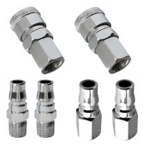 Kit Engate Rápido Alta Vazão 1/4 2 Engates + 4 Pinos (Machos e Fêmeas) Conexão Compressor de Ar