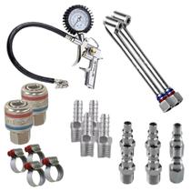 Kit Engate Rápido Bico Duplo De Encher Pneus Calibrador Kit Engate Rápido Bico Duplo De Encher Pneus Calibrador
