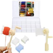 Kit Enrolador de fio Linha Meada Manivela Manual 30 Plaquinhas de Plastico Box Organizador de Meadas