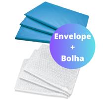 Kit Envelope de Segurança 19x25 Azul + Saco Bolha Separado 50 Un