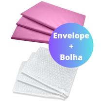 Kit Envelope de Segurança 19x25 Rosa + Saco Bolha Separado 50 Un