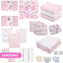 Kit Enxoval 24 Peças Bebe Maternidade 15 Fraldas De Pano 3 Pano de Boca 3 Cueiros 3 Faixa