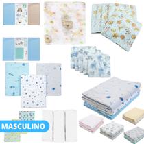 Kit Enxoval 24 Peças Bebe Maternidade 15 Fraldas De Pano 3 Pano de Boca 3 Cueiros 3 Faixa