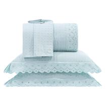 Kit enxoval 5 peças bordado inglês casal - belle nuit verde