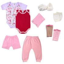 Kit Enxoval 9 Peças Roupas Bebe Menina Menino 100% algodão