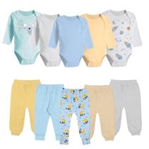 Kit Enxoval Bebê 10 Peças Body Manga Longa e Mijão Algodão