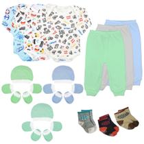 Kit Enxoval Bebê 18 Pçs Body Manga Longa Mijão Touca Meia