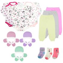 Kit Enxoval Bebê 18 Pçs Body Manga Longa Mijão Touca Meia Kit Enxoval Bebê 18 Pçs Body Manga Longa Mijão Touca Meia