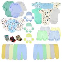 Kit Enxoval Bebê 38 Pçs Body Mijão Short Meia Recém Nascido Kit Enxoval Bebê 38 Pçs Body Mijão Short Meia Recém Nascido